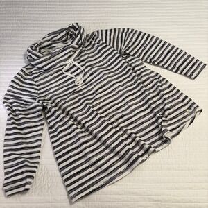 Livi Activewear Cowl Neck Striped Pullover Top Black White Womens 26/28